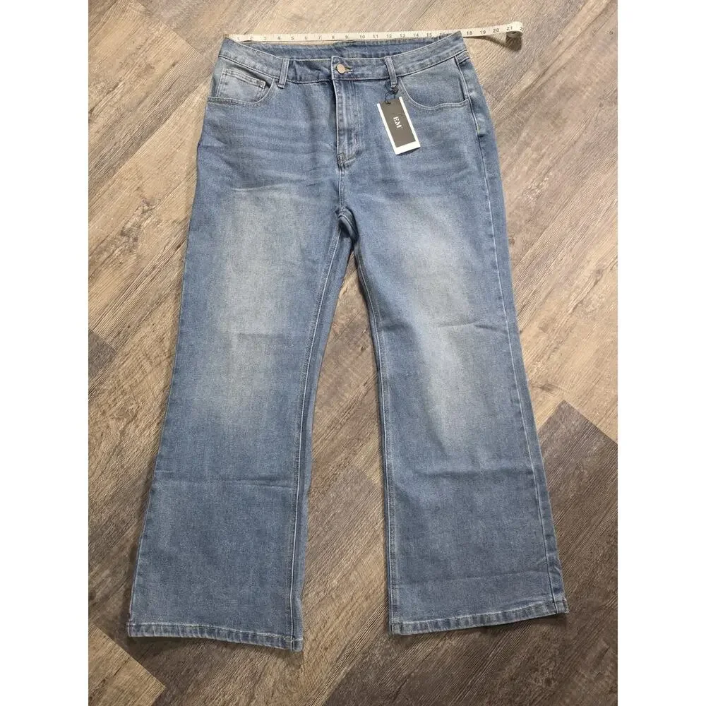 EM Wide Leg Jeans 2XL Light Wash High Rise Stretch Denim Flare MSRP $58 - Picture 1 of 7